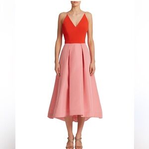 Phoebe Couture red and pink colorblock dress
